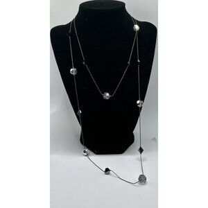 Gunmetal chain Faceted Glass black smoky gray iridescent Beads  48” Necklace
